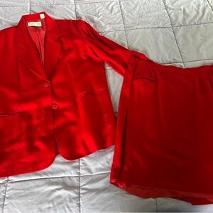 Vintage Elizabeth Liz Claiborne Petite Red Blazer and Skirt Set